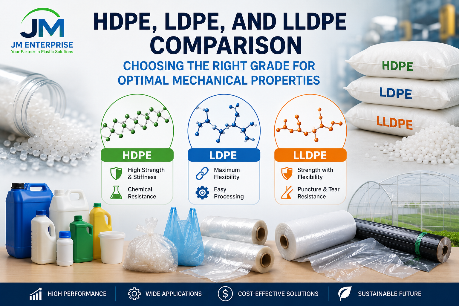 So sánh HDPE, LDPE và LLDPE: Khi nào nên dùng loại nào để tối ưu đặc tính cơ lý?