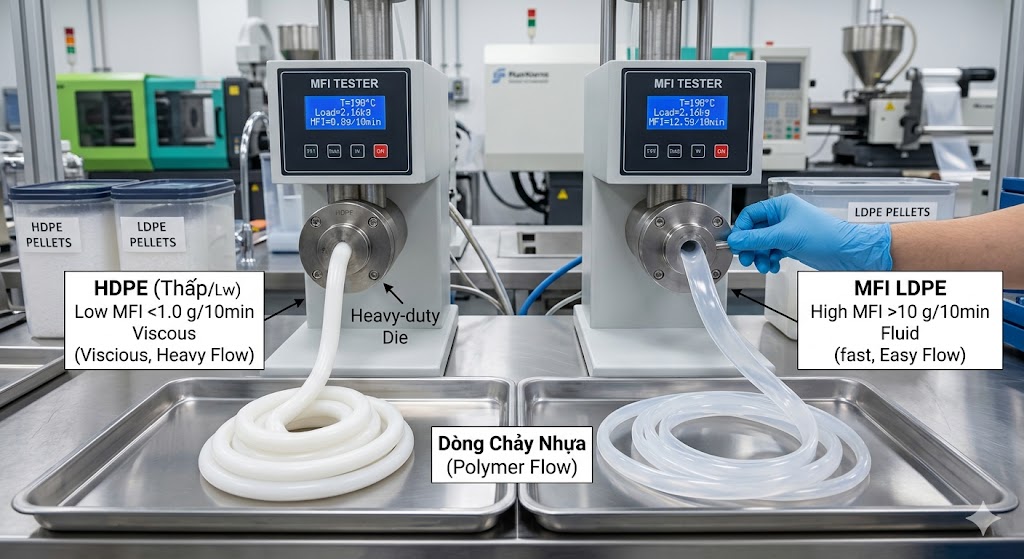 Ảnh hưởng của chỉ số chảy (MFI) trong HDPE/LDPE đến gia công nhựa