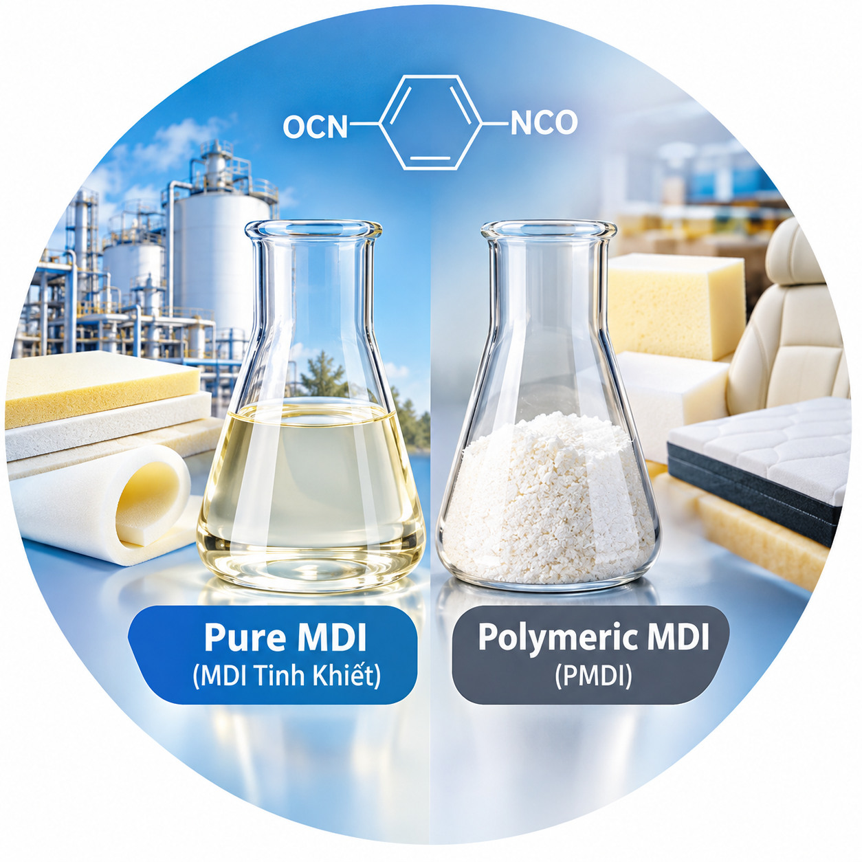 Pure MDI Là Gì? Phân Biệt Pure MDI (MDI Tinh Khiết) Và Polymeric MDI (PMDI) Trong Ngành Hóa Chất Polyurethane