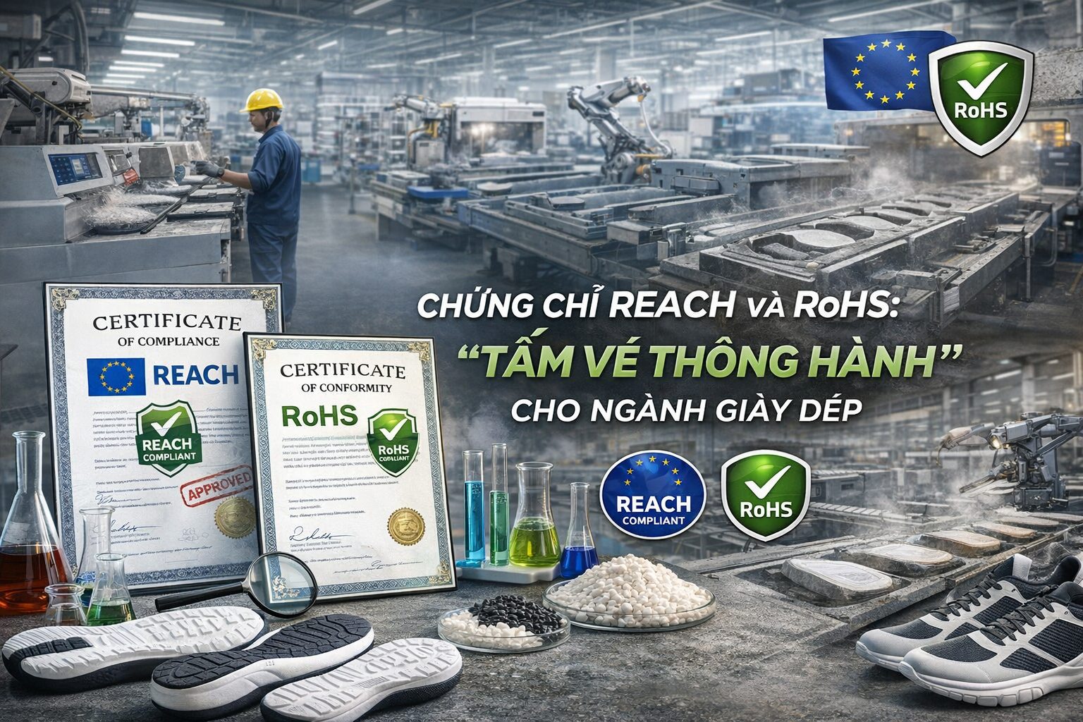 Chứng chỉ REACH và RoHS ngành phụ liệu giày: Những điều nhà sản xuất cần biết